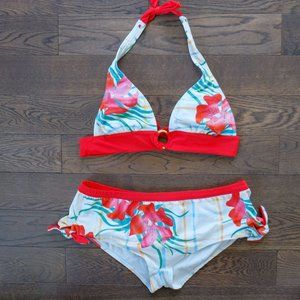 White Red Hawaii Hibiscus Flower 2 piece bikini